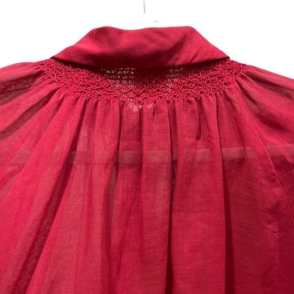 Vintage St. Michael 80’s Semi Sheer Cotton Blend Smocked Blouse Round Collar 10 - Picture 8 of 11